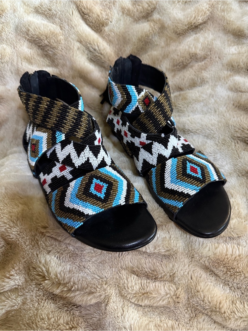 Laidback London Beaded Aztec Pattern Sandals - Never Worn